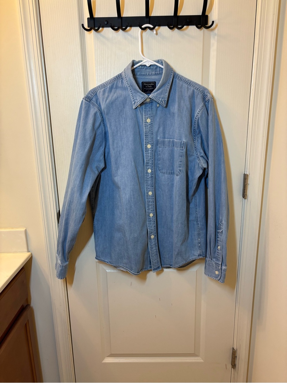 Abercrombie & Fitch Men's L Chambray Denim Button Up Shirt Light Blue Y2K